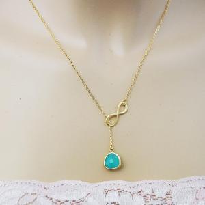 Infinity And Mint Glass Lariat Necklace , Infinity..