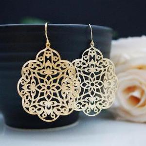 Jewelry Dangle Earrings Matte Gold Plated Oriental..