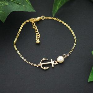 Anchor Bracelet With Swarovski Pearl, Friendship..