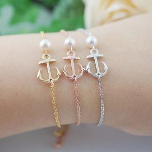 Anchor Bracelet With Swarovski Pearl, Friendship..