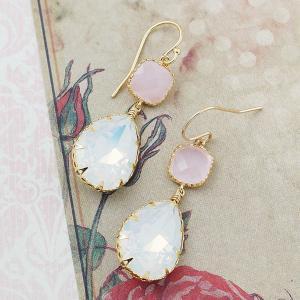 White Opal Swarovski Crystal Gold Filled Earrings..