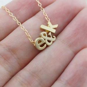 Two Tiny Gold Initials With Ampersand Necklace..
