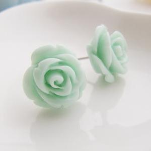 Light Mint Green Rose Cabochon Ear Studs