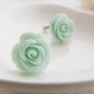 Light Mint Green Rose Cabochon Ear Studs