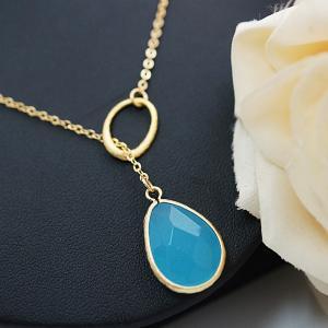 Oval Charm With Sky Blue Glass Necklace ,..