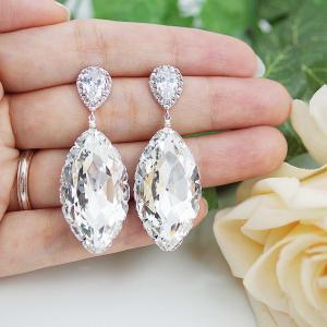 Matte Rodium Plated Cubic Zirconia Ear Posts With..