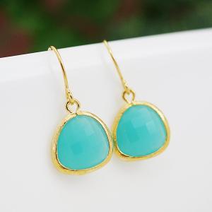 Mint Opal Glass Dangle Earrings Drop Earrings -..