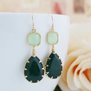 Swarovski Crystal Green Opal Gold Filled Earrings..