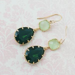 Swarovski Crystal Green Opal Gold Filled Earrings..