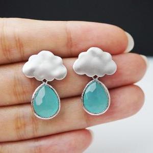 Rain Drops And Cloud Earrings - Matte Silver..