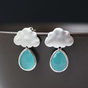 Rain Drops And Cloud Earrings - Matte Silver..