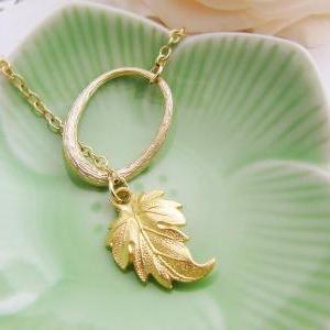 Golden Leaf - Matte Gold Leaf Charm And Oval Ring..