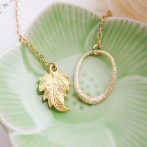 Golden Leaf - Matte Gold Leaf Charm And Oval Ring..