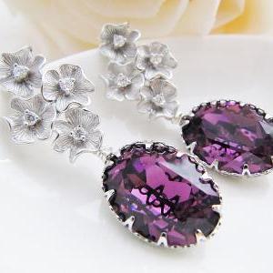 Bridal Earrings Matte Rodium Flower With Cubic..