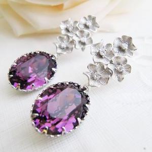 Bridal Earrings Matte Rodium Flower With Cubic..
