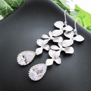 Matte Rodium Orchid Trio Dangle With Cubic..