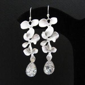 Matte Rodium Orchid Trio Dangle With Cubic..