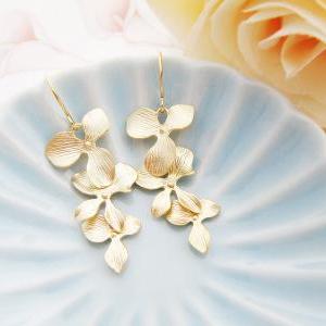 Orchid Trio Dangle Earrings - Matte Gold