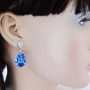 Matte Rodium Plated Cubic Zirconia Ear Posts With..