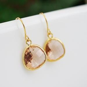 Peach Glass Dangle Earrings Drop Earrings -..