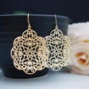 Jewelry Dangle Earrings Matte gold plated Oriental charm Earrings . For Her. Gift for Her . Gift Under 20 Gifts