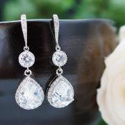 Wedding Jewelry Bridal Jewelry Bridal Earrings cubic zirconia connectors and clear white (LUX) cubic zirconia Crystal tear drops