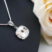 Wedding Jewelry Bridesmaid Jewelry Clear White Swarovski Crystal Square drops Bridal Necklace Bridesmaid Necklace