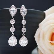 Wedding Bridal Jewelry Bridal Earrings CZ connectors and clear white (LUX) cubic zirconia tear drop dangle Earrings Bridesmaid Jewelry