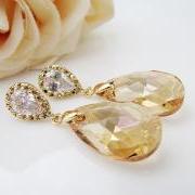 Wedding Jewelry Bridesmaid Jewelry Bridesmaid Earrings Cubic zirconia Ear Posts with Golden Shadow Swarovski Crystals