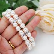 Wedding Jewelry Bridal Bracelet Bridesmaid Bracelet 2 strands of Crystal White Swarovski Pearls with rhinestone Spacers Bracelet