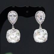 Wedding Earrings Bridal Jewelry Bridal Earrings Bridesmaid earrings dangle earrings clear white Swarovski square drops