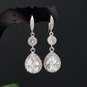 Wedding Bridal Jewelry Bridal Earrings Bridesmaid Earrings Dangle earrings clear white cubic zirconia Crystal Tear drops Earrings
