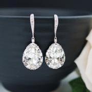 Wedding Jewelry Bridal Earrings Bridesmaid Earrings Dangle Earrings Clear White Swarovski Crystal Tear drop Earrings