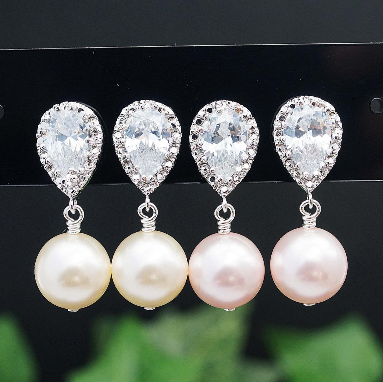 Pearl Jewelry Pearl Earrings Bridal Earrings Bridesmaid Earrings Cz Ear Posts And Swarovski Pearls Dangle Earrings Wedding Bridal Jewelry