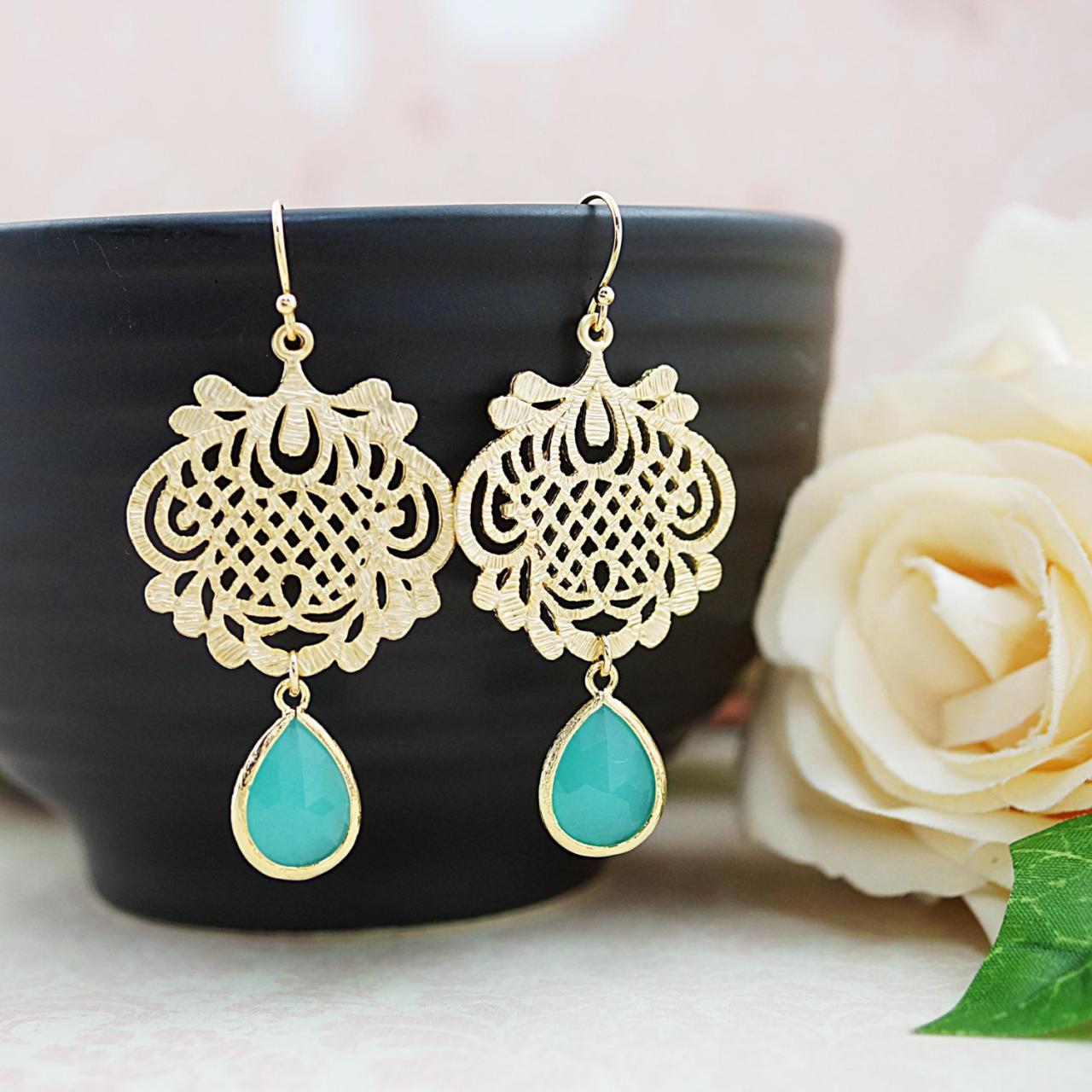 Wedding Jewelry Bridesmaid Gift Bridesmaid Earrings Bridesmaid Jewelry Dangle Earrings Oriental Charm And Mint Opal Glass Drop Earrings