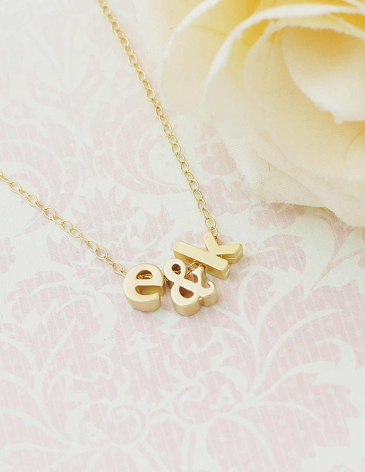 Two Tiny Gold Initials With Ampersand Necklace Gold Filled Chain Personalized Necklace Bridesmaids Gift Weddings Christmas Gift