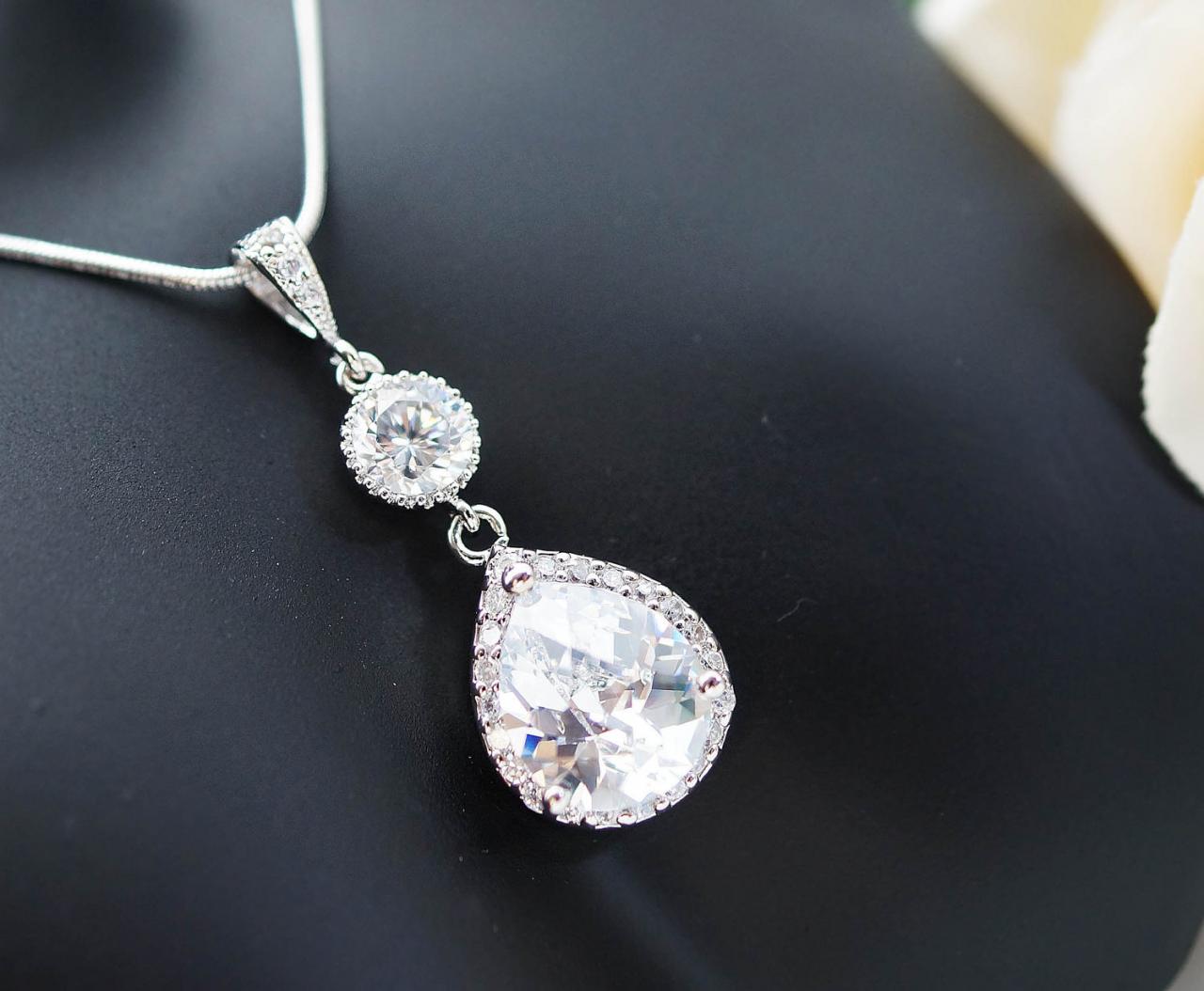 Wedding Jewelry Bridal Jewelry Bridal Necklace Cubic Zirconia Connectors And Clear White Large (lux) Cubic Zirconia Crystal Tear Drop