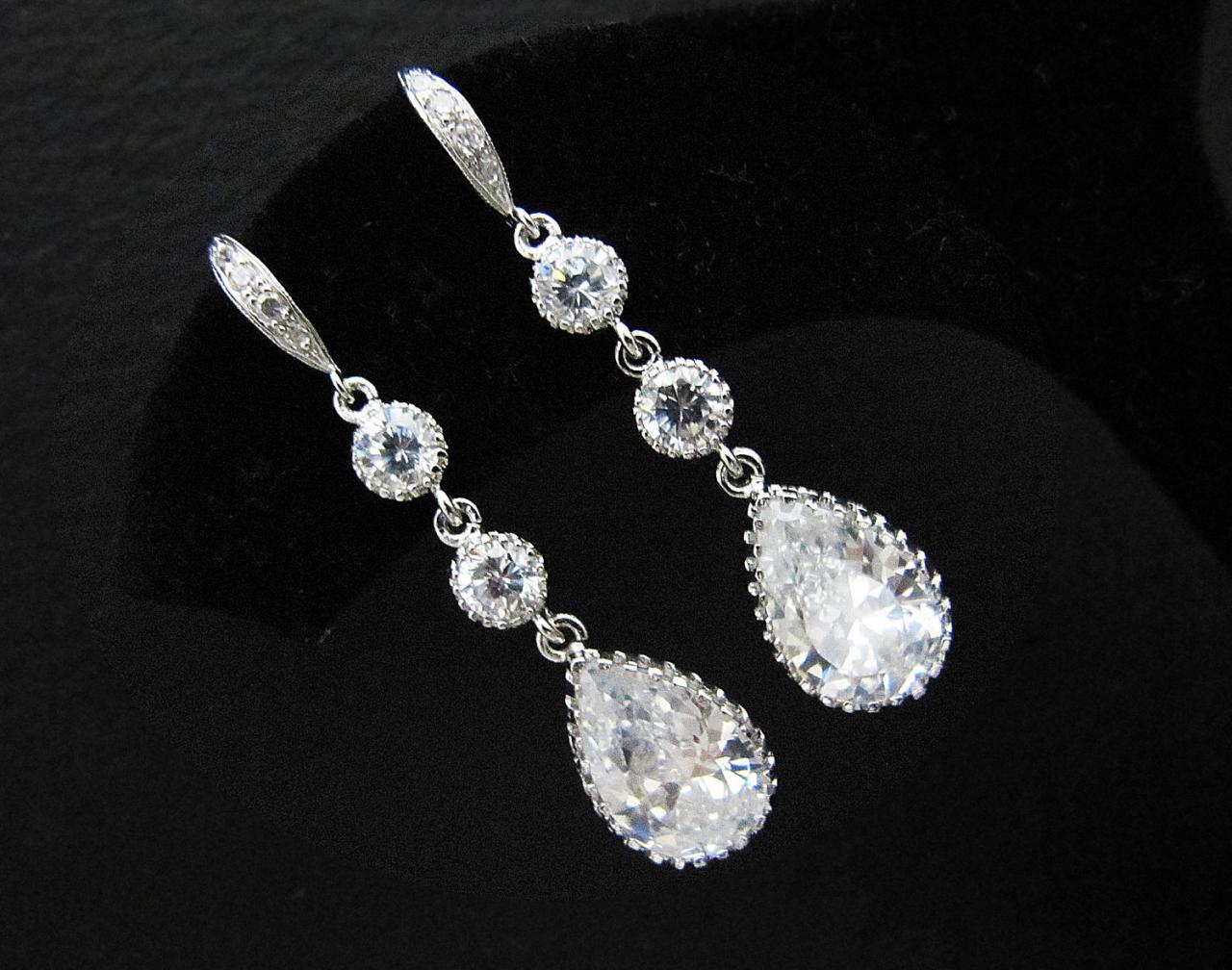 Wedding Jewelry Bridal Earrings Bridesmaid Earrings Cubic Zirconia Connectors And (m) Cubic Zirconia Crystal Tear Drops