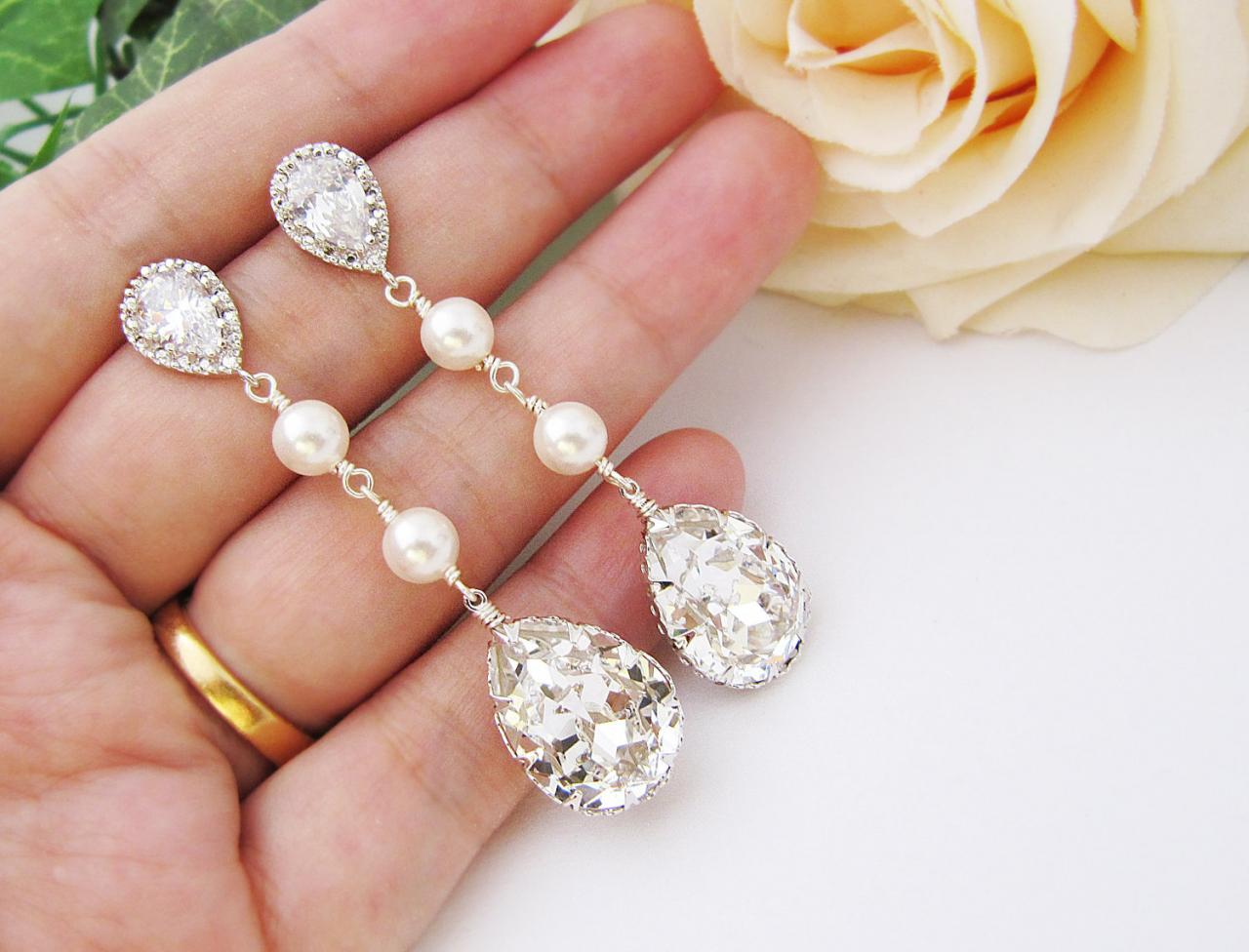 Pearl AAA Zircon Bridal Earrings CZ Cubic Zirconia Wedding Earring For Brides Accessories Women Party Dinner Dress Jewelry