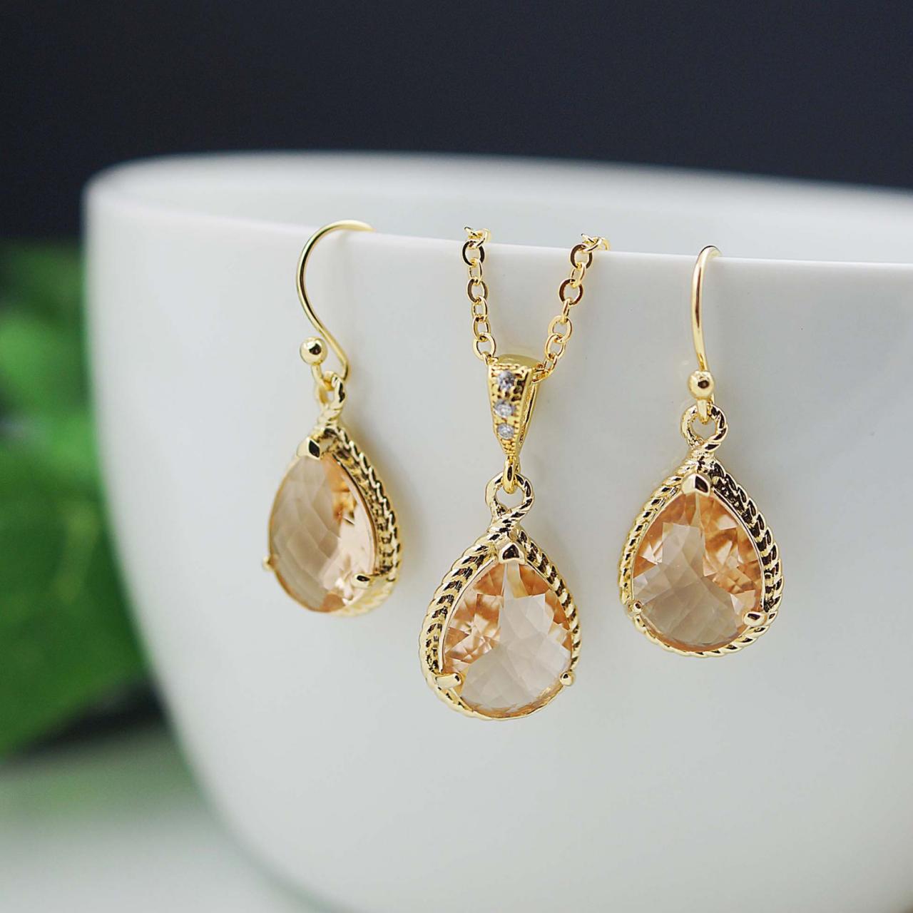 Wedding Jewelry Bridesmaid Jewelry Bridesmaid Earrings Bridal Jewelry Peach Gold Trimmed Pear Cut Bridesmaid Gift