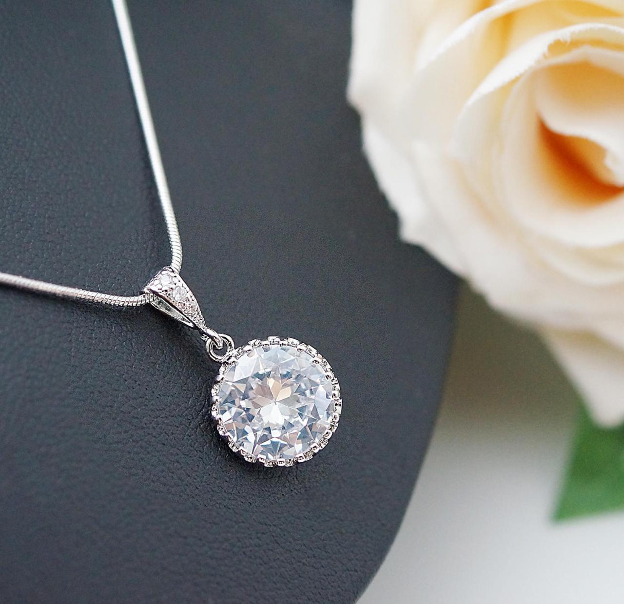 Wedding Jewelry Bridesmaid Necklace Bridesmaid Jewelry Clear White Round Cubic Zirconia Crystal Drops Bridesmaid Gifts