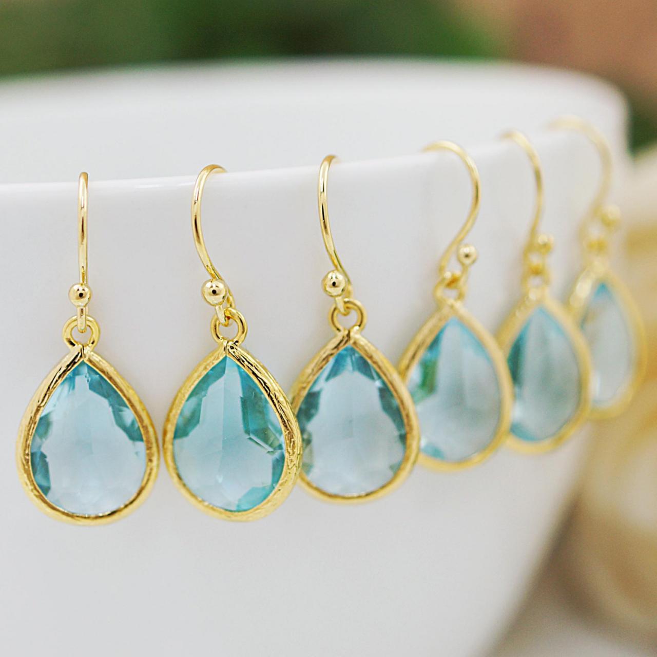 Bridesmaid gifts Bridesmaid Earrings Wedding gift Aquamarine Glass drops dangle earrings Everyday gift for her Christmas gift under 20