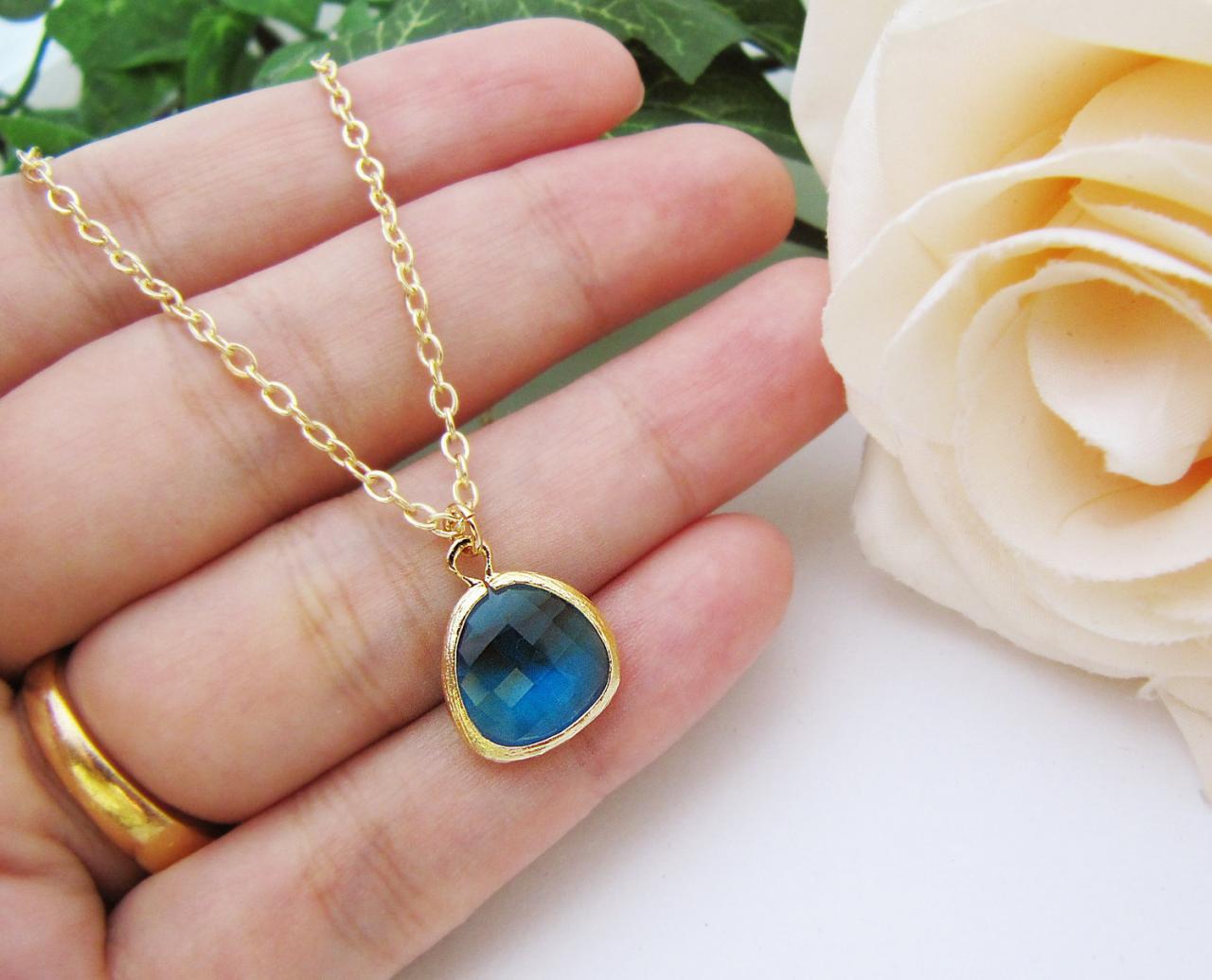 Sweet Simple - Capri Blue Glass Drop With Matte Gold Trimmed Necklace - Bridal Bridesmaid Gifts