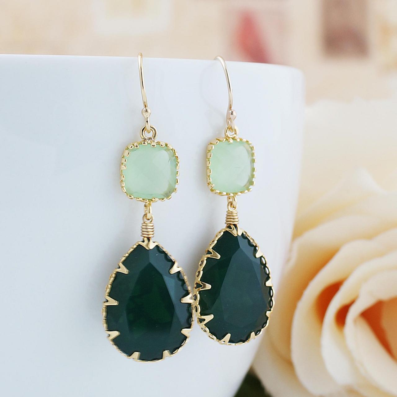 Swarovski Crystal Green Opal Gold Filled Earrings - Dangle Earrings Pastel Earrings Gift For Her Weddings Bridesmaid Jewelry Bridesmaid Gift