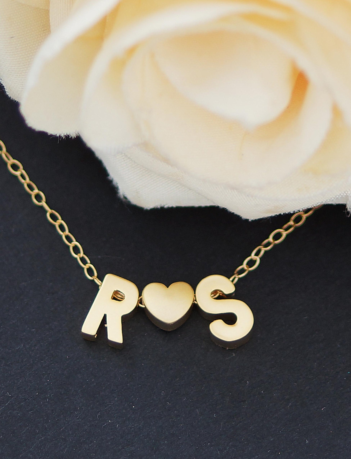 Two Tiny Gold Initials With Gold Heart Necklace Gold Filled Chain Personalized Necklace Bridesmaids Gift Weddings Christmas Gift