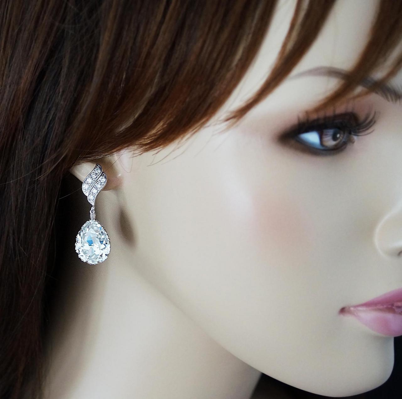 925 Sterling Silver Cubic Zirconia Post Long Drop Dangle Earrings 27.5x5mm Wide