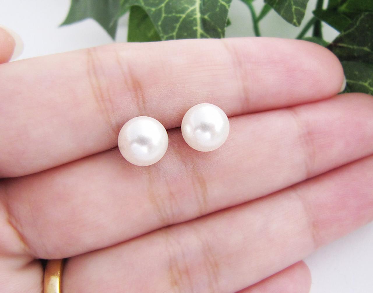 Wedding Jewelry Bridesmaid Jewelry Bridesmaid Earrings Crystal White 8mm Swarovski Pearls With Sterling Silver Ear Posts