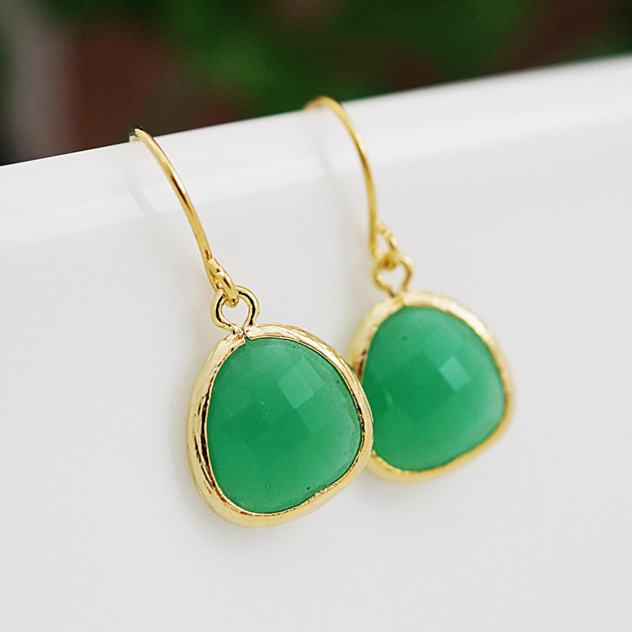 Palace Green Opal Glass Drop Dangle Earrings - Bridesmaid Gift, Bridesmaid Earrings, Bridesmaid Jewelry, Wedding, Christmas Gift For Her
