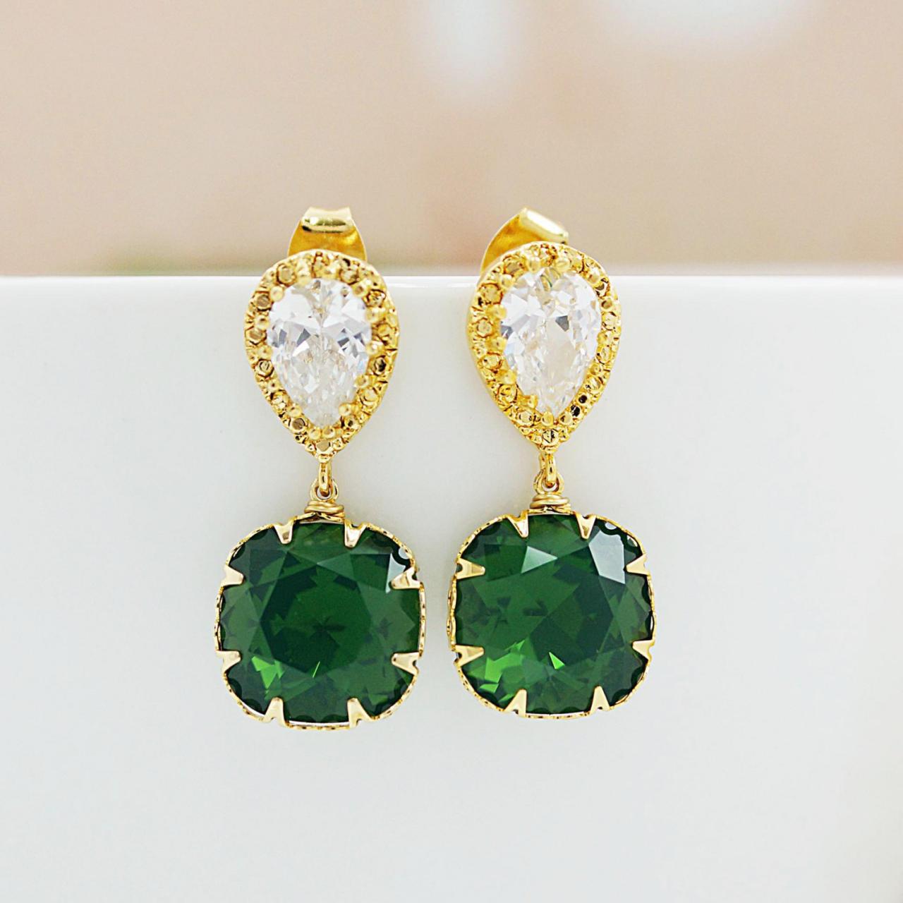Bridesmaid Gifts Bridesmaid Earrings Wedding Jewelry Palace Green Opal Swarovski Crystal Square Drops Dangle Earrings Christmas Gift