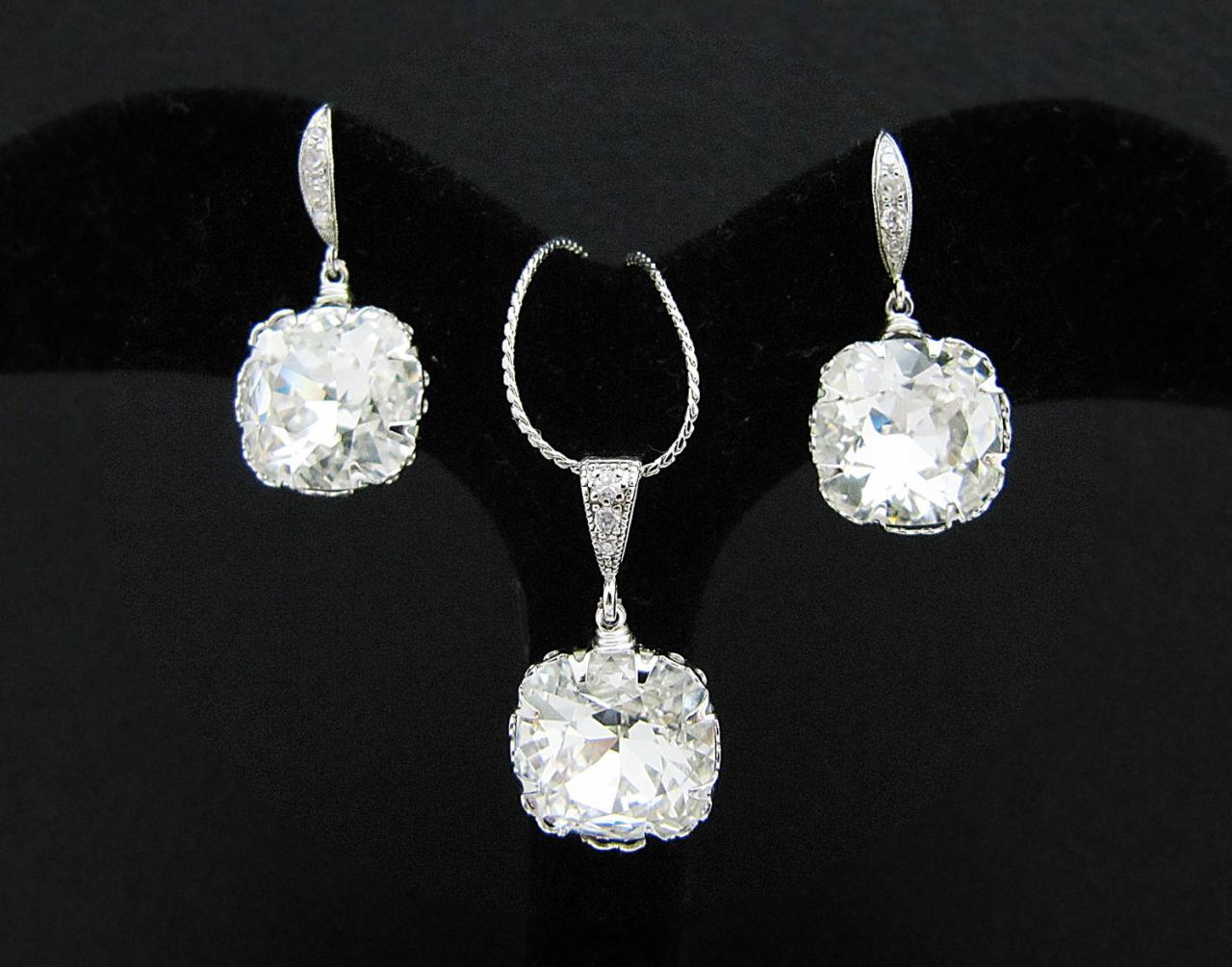 Wedding Jewelry Bridesmaid Jewelry Clear White Swarovski Crystal Square Drops Bridal Necklace And Earrings Jewelry Set